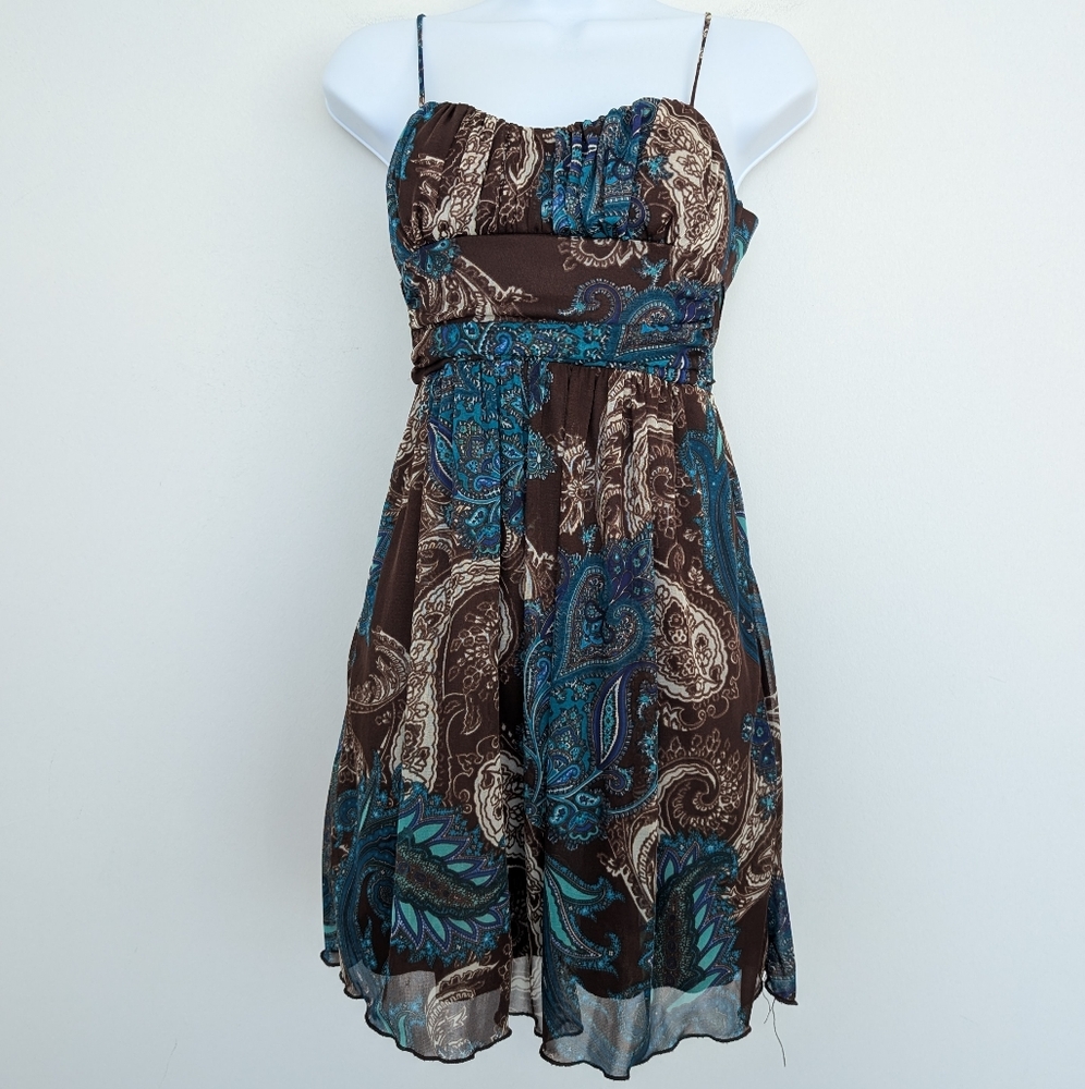 Authentic Y2K Babydoll Boho Paisley Print Sleeveless Fairy Dress Sz S Western